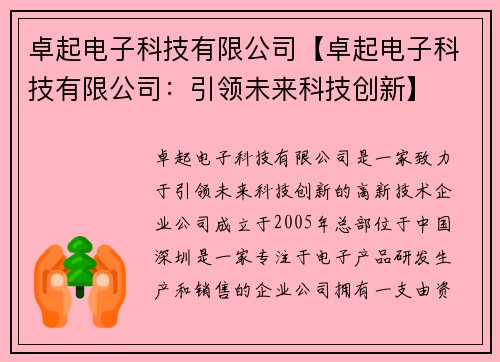 卓起电子科技有限公司【卓起电子科技有限公司：引领未来科技创新】
